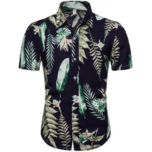 Casual Mannen Leaf Print Tops Shirt Korte Mouw Katoen Heren Zomer Streetwear Slim Fit Shirts Kleding