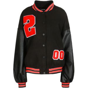 Vrouwen Oversized Baseball Jassen Mode Lederen Lange Mouw Brief Borduurwerk Jassen