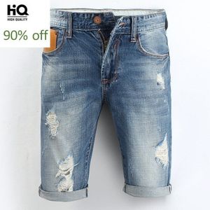 Casual Shorts Heren Mode Zomer Straight Knielange Verontruste Denim Broek Slim Fit Mid Taille Rits jean Man