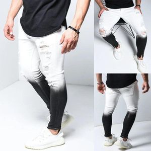 Mode Gradiënt Zwart Wit Heren Jeans Skinny Ripped Denim Potlood Broek Pantalones Man Slanke Streetwear Hip Hop Jean Plus Size
