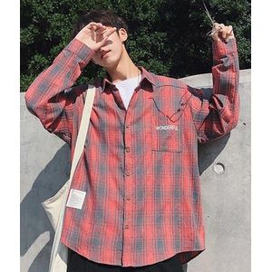 Mannen Student Dunne Aankomst Lente En Herfst Mode Losse Lange Mouwen Mannelijk Overhemd Tiener Jongen Koreaanse Stijl S05