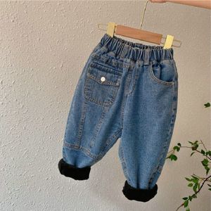 Dfxd Kinderkleding Jongens Meisjes Katoenen Denim Broek Winter Aankomst Alle-Wedstrijd Losse Fleece Dikke Jeans Warme Broek 90-130Cm