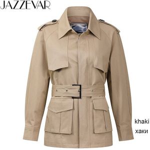 Jazzevar Herfst Trenchcoat Vrouwen Lichte Kleur Katoen Double Breasted Korte Mode Vrouwen Jas Voor Herfst 9016