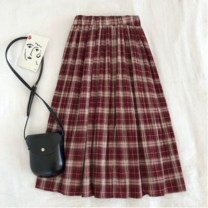 Rokken Vrouwen Plaid Losse A-lijn Casual Lange Rok Zomer Herfst Lolita Stijl Studenten Alle-Wedstrijd Vrouwen Hoge taille Chic