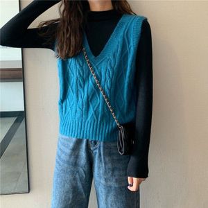Herfst Lente Vrouwen Vest Trui Tops Losse V-hals Casual Mouwloze Effen Kleur Knit Tank Top Knitwear Voor Vrouwelijke Student