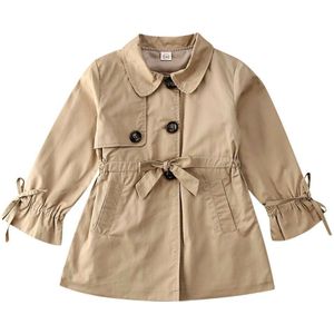 Baby Girl Fall Winter Jas Khaki Lange Mouwen Jas Een Stukken Overjas Snowsuit Met Riem Knop