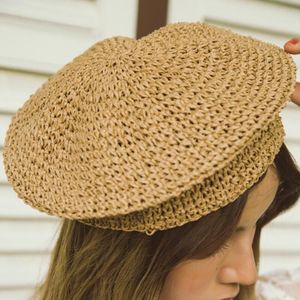 Beige Raffia Zonnehoed Stro Vrouwen Zomer Casual Dames Baret Hoed Franse Stijl Modieuze Lente Vintage Schilders Hoed