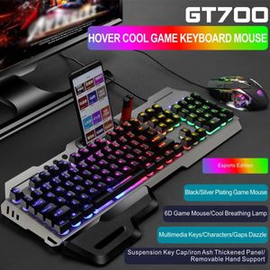 Metalen Paneel 104 Toetsen Toetsenbord Muis Combo Usb Wired Voor Desktop Office Mute Gaming Rainbow Backlit Mechanische Plug En spelen