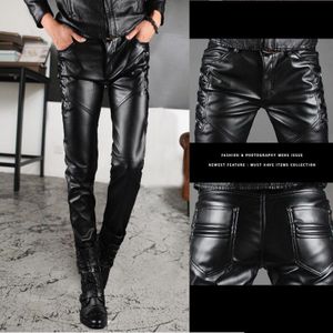 Mannen Lederen Broek Mannen Mode Casual Broek Mannelijke Slim Fit Pu Leer Locomotief Broek Punk Rock Show Kleding