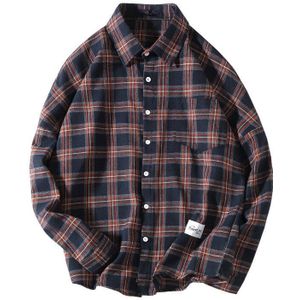 Herfst Japanse Retro Loose Lange Mouwen Revers Shirt Man