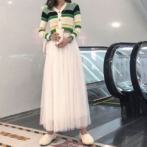 TIGENA 98cm Lange Maxi Tutu Tule Rok Vrouwen Mode Lente Zomer Koreaanse Hoge Taille Geplooide School Mesh Rok vrouwelijke