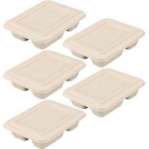 5Pcs 800Ml Drie-Grid Voedsel Containers Wegwerp Pulp Lunchbox Biologisch Afbreekbaar Afhalen Doos Milieuvriendelijke Doggy Dozen Met deksel