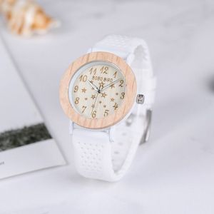 BOBO VOGEL P21 Houten Vrouwen Horloges Star Serie Dames Quartz Jurk Horloge met Witte Band