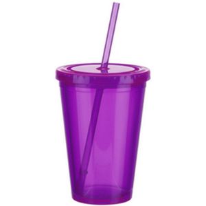 6 Kleur 500Ml Dubbelwandige Ijs Koud Drankje Cup Koffie Sap Thee Cup Herbruikbare Smoothie Plastic Iced Reizen mok Met Stro