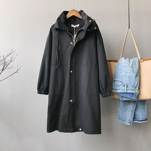 Mozulve 2022 Kaki Anorak Vrouwen Mid-Length Koreaanse Stijl Casual Chic Jacket Casual 95% Katoen Rits Lange vrouwen Trenchcoat