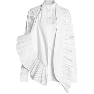 Twotwinstyle Lange Mouwen Wit Shirt Tops Vrouwelijke Met Ruches Ruffle Craft Vrouwen Casual Blouse Shirts Herfst Mode