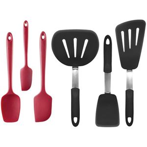 Rood/Zwart Kookgerei Hittebestendige Siliconen Keuken Koken Tools Bakken Kookgerei Gadgets Spatel Soep Lepel Set