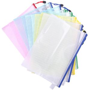 10 Stks/partij A4 Mesh Gridding Waterdichte Zip Tas Document Pen Filing Producten Pocket Map Kantoor & School Supplies