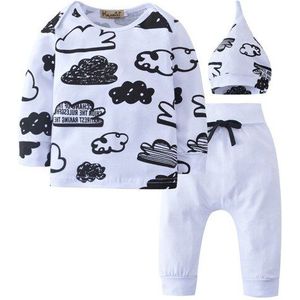 Baby Boy Kleding Set Katoen Lange Mouw Cloud Patroon t-shirt + Broek + Hoed Baby 3 stuks Pak Pasgeboren Baby Meisjes Kleding