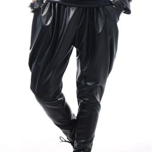 Grote werven mannen broek Een mannelijke zanger DJ club kostuums Zwarte skinny elastische lederen broek De zanger clo