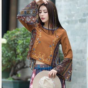 Dames Chinese Tops Oosterse Womens Kleding Borduren Patchwork Flare Mouw Zomer Chinese Mode Kleding TA1378