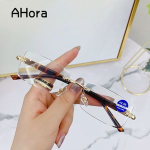 Ahora Frameloze Business Leesbril Voor Vrouwen &amp; Mannen Metalen Blokkeren Blauw Licht Presbyopie Brillen + 1.0 + 1.5 + 2.0 + 2.5...+ 4.0.