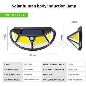 102Leds 4-Dubbelzijdig Waterdichte Solar Light Motion Sensor Menselijk Lichaam Inductie Wandlamp Voor Tuin Weg
