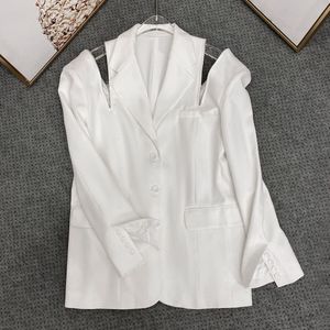 Deat Witte Kleur Herfst En Winter Ritsen Off De Schouder Volledige Mouwen Enkele Breasted Blazer Pocket Vrouwelijke Top WN81300L