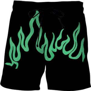 Zomer Surf Beach Shorts Paar Broek Fluorescerende Groene Vlam Mannen/Vrouwen 3D Gedrukt Zwart Streetwear Shorts