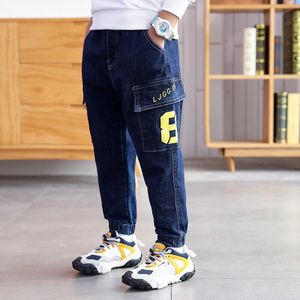 Ienens Kids Casual Jeans Herfst Cargo Broek 5-13 Jaar Elastische Taille Broek Kinderen Brief Jeans Jongens Denim Broek