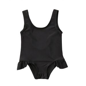 Pasgeboren Peuter Kids Baby Meisje Zomer Badpak Mouwloos Solid Black Badmode Zwemmen Badpak Een Pieces 0-3Y