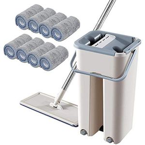 2IN1 Platte Squeeze Automatische Mop Emmer Voorkomen Hand Wassen Vloer Cleaner Magic Mop Spin Zelfreinigende Lui Mop Schoonmaken Tool