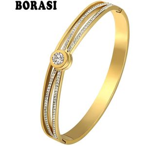 BORASI Charm Hart Armbanden en Armbanden Voor Vrouwen Sieraden Goud Kleur Armbanden Oostenrijkse Crystal Rhinestone Hand Vrouwelijke Sieraden