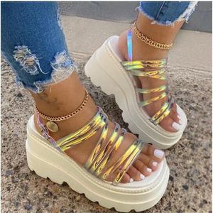 Mode Vrouwen Zomer Sandalen Riem Gesp Platform Wiggen Hoge Hak Toenemende Hoogte Lady Verblinden Heldere Sandalen Schoenen R76