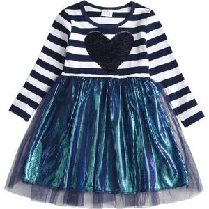 Vikita Meisjes Gestreepte Jurk Peuter Baby Meisjes Prinses Jurk Kinderen Pailletten Tutu Party Prom Trouwjurk Kinderen Hart Jurken