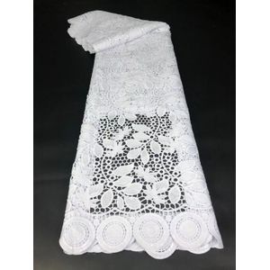 Pure White Nigeria Kant Stof Kant Guipure Koord Kant Stof Sequin Lace Stof 5 Yards Bruiloft