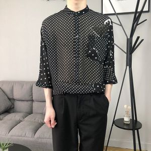 Koreaanse Stijl Mode Polka Dot Shirt Heren Dunne Zomer Stand Kraag Casual Heren Sexy Shirts Kpop Streetwear Camisa M-2XL