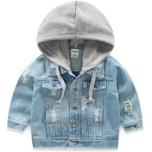 Jongens Denim Jassen Herfst Winter Hooded Gat Jassen Bovenkleding Windjack Kids Jeans Jassen