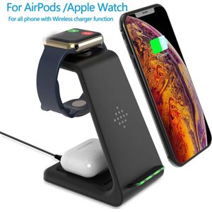 3 In1 Draadloze Oplader Voor Iphone Xr 11/Xs Airpods Apple Horloge 1/2/3/4/5 wireless Charging Stand Voor Galaxy Knoppen/Voor Airpods Pro