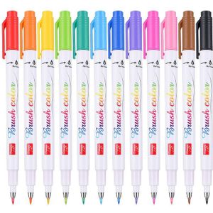12 Stks/set Borstel Pen Kalligrafie Pen Chinese Woorden Leren Briefpapier Studentart Drawingmarker Pennen Schoolbenodigdheden