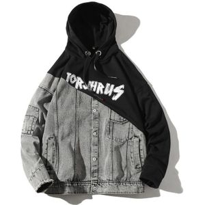Una Reta Streetwear Sweatshirt Hip Hop Patchwork Denim Hoodie Mannen Trainingspak Harajuku Plus Size Print Een Stuk Hoodies