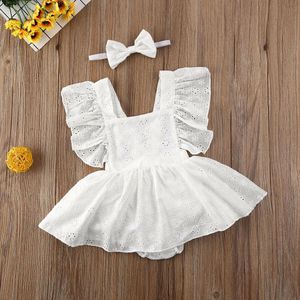 Pasgeboren Baby Baby Meisjes Prinses Korte Mouwen Romper Jurk Kleding Outfit Zomer witte meisjes mini jurk