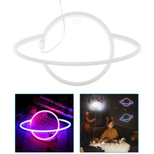 Led Neon Lamp Elliptische Planet Shaped Teken Neon Light Batterij Aangedreven Home Decoratieve Muur Light Party Room Verlichting