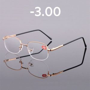 Elbru Vierkante Metalen Afgewerkt Bijziendheid Bril Voor Mannen Vrouwen Gold Half Frame Kortzichtig Brillen Dioptrie-1.0 1.5 2.0 2.5 3 3.5