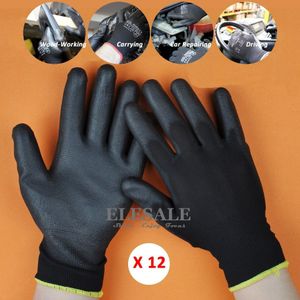 12 Pairs Werk Handschoenen Nylon Gebreide Handschoenen Met PU Gecoat Voor Tuinman Builder Driver Monteur Beschermende Handschoenen