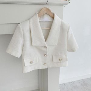 Sannian Korea Zomer Retro Kleine Geurende Revers Drie Knop Korte Tops Slim Korte Mouw Pak Jas Vrouwen Blazers En Jassen