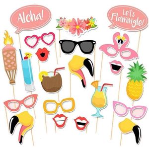 60 stks/partij Luau Photo Booth Props Hawaii Papier Seaside Hoed Hula Bikini Photobooth Props Zomer Strand Zwembad Party Decor Zonnebril