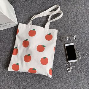 Large Canvas Tote Shoulder Bags for Women Cartoon Tomato Print Lady Cotton Cloth Shopper Bag Eco Foldable Shopping Handbag