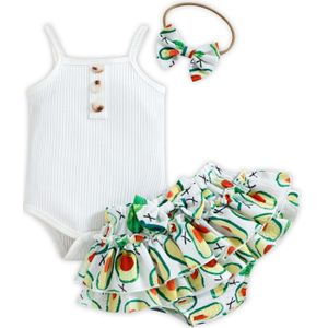 Baby Meisje Kleding Kinderkleding Sets Baby Solid Geribbelde Jarretel Bodysuit + Fruit Print Shorts 2 Stuks Set Peuter Outfits