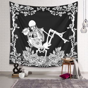 Schedel Tapestry, De Zoenen Lovers Tapijt Muur Opknoping, Zwart En Wit Romantische Constellatie Skelet Tapestry